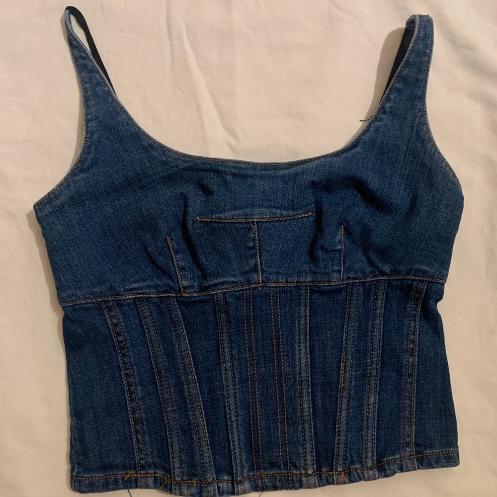 denim corset with back bow detail